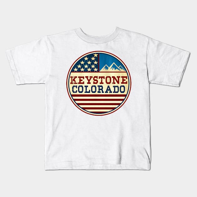 Keystone Colorado Skiing Mountains Ski Red White And Blue Kids T-Shirt by TravelTime